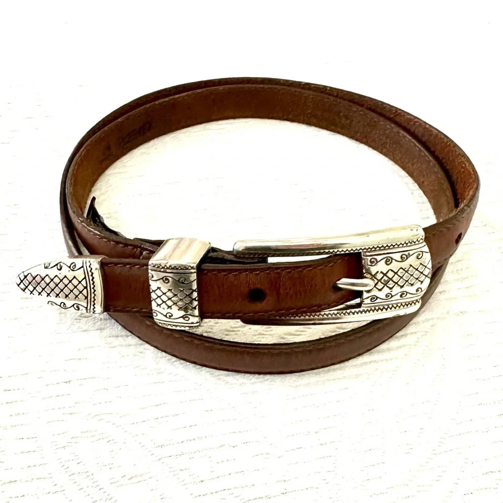 Brighton Silver Ranger Buckle Brown Leather Belt Sz L 34 B2807 - Picture 1 of 13